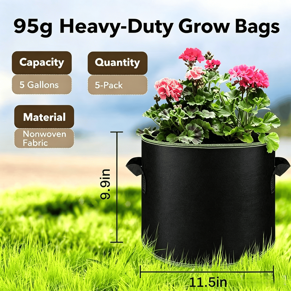 π± 5-Pack 5 Gallon Grow Bags β Heavy Duty Aeration Fabric Pots with Handles for Vegetables, Flowers & Fruits πͺ΄