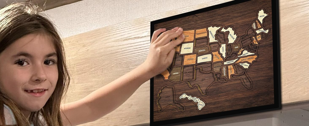 🔥Last Day 49% OFF -🇺🇸 Wooden USA Travel Map Puzzle🧩A Stylish Way to Track Your Journey